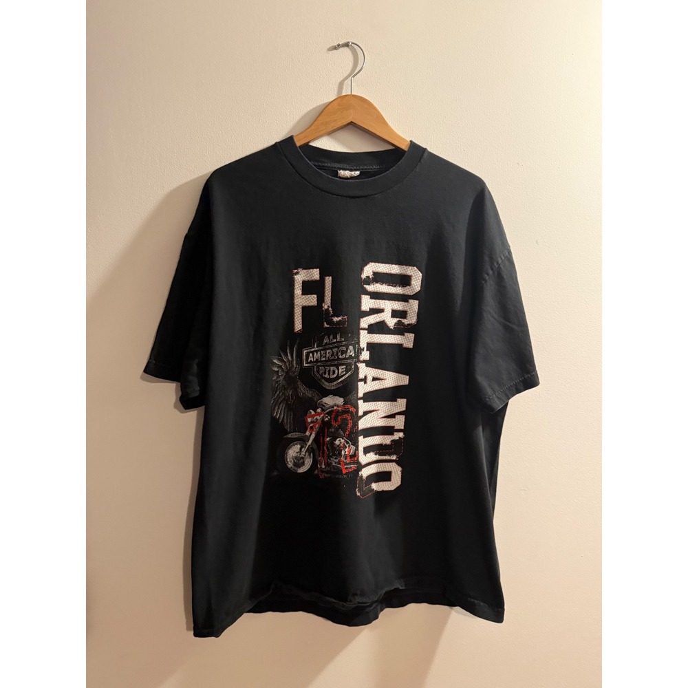 Vintage Alstyle Orlando FL All American Ride Biker Graphic T-Shirt 2XL Black Y2K